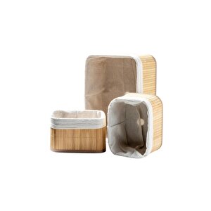 Banyo 3'lü Bambu Ve Jüt Kumaşlı Hasır Dekoratif Organizer Düzenleyici Sepet Seti