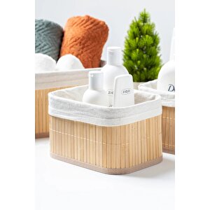 Banyo 3'lü Bambu Ve Jüt Kumaşlı Hasır Dekoratif Organizer Düzenleyici Sepet Seti