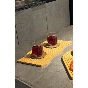 Bambu Çizgili Dikdörtgen Sunumluk Ve Servis Tahtası Çok Amaçlı Dekoratif - 39x17 Cm