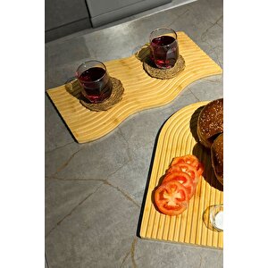 Bambu Çizgili Dikdörtgen Sunumluk Ve Servis Tahtası Çok Amaçlı Dekoratif - 39x17 Cm