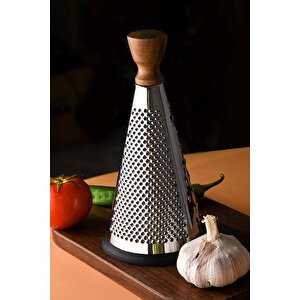 Ahşap Saplı Modern Paslanmaz Çelik Koni Rende 24 X 12 Cm