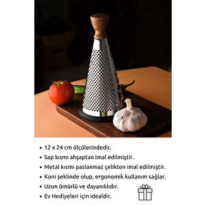 Ahşap Saplı Modern Paslanmaz Çelik Koni Rende 24 X 12 Cm
