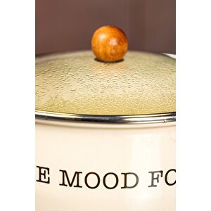 Emaye Cam Kapaklı Süzgeçli Kızartma Tenceresi Fritöz Krem 22 Cm 4 Litre