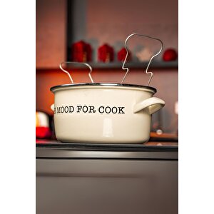 Emaye Cam Kapaklı Süzgeçli Kızartma Tenceresi Fritöz Krem 22 Cm 4 Litre