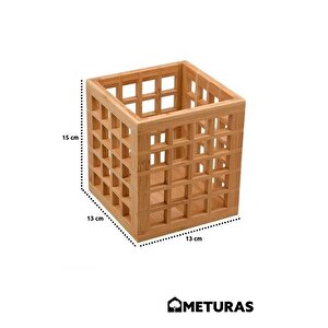 Mutfak Bambu Kare Modern Tasarımlı Kare Kaşıklık Organizer Dekoratif Kutu 13*13*15 Cm