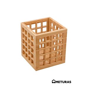 Mutfak Bambu Kare Modern Tasarımlı Kare Kaşıklık Organizer Dekoratif Kutu 13*13*15 Cm