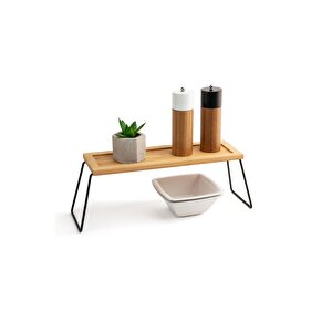 Dekoratif Bambu Ve Metal Ayaklı Saklama Düzenleme Rafı Organizer- 36x12x15 Cm