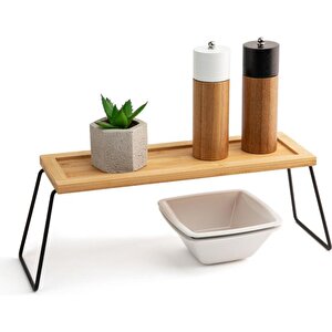 Dekoratif Bambu Ve Metal Ayaklı Saklama Düzenleme Rafı Organizer- 36x12x15 Cm