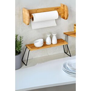 Dekoratif Bambu Ve Metal Ayaklı Saklama Düzenleme Rafı Organizer- 36x12x15 Cm