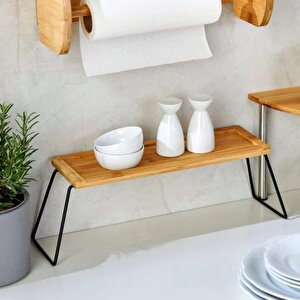Dekoratif Bambu Ve Metal Ayaklı Saklama Düzenleme Rafı Organizer- 36x12x15 Cm