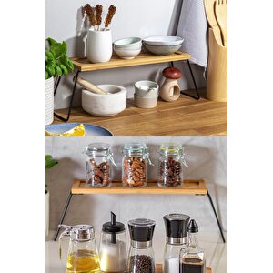 Dekoratif Bambu Ve Metal Ayaklı Saklama Düzenleme Rafı Organizer- 36x12x15 Cm