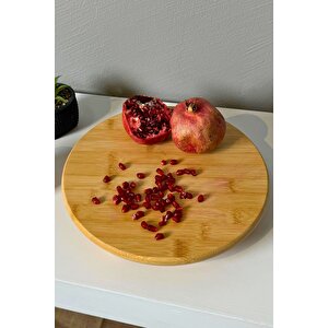 Yuvarlak Bambu Sunum Tahtası - 26 Cm Çap, Misket Ayaklı, Dekoratif Ve Çok Amaçlı