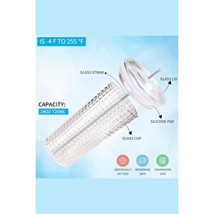 Kapaklı Ve Cam Pipetli 750ml Cam Bardak – Borosilikat Cam, Yeniden Kullanılabilir,