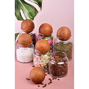 Ahşap Top Kapaklı Cam Kavanoz Baharatlık Kavanoz 300 Ml 6 Adet