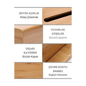Çok Amaçlı Bambu Peçetelik Ve Düzenleme Kutusu 25x14x7,5 Cm