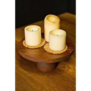 Doğal Akasya Ahşap Yuvarlak Tek Ayak Pasta Ve Sunum Standı 25 Cm