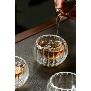Isıya Dayanıklı Şeffaf Çift Katmanlı Cidarlı Cam Bardak Sosluk Takımı Şık Şerit | 50 Ml  X 6