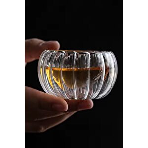 Isıya Dayanıklı Şeffaf Çift Katmanlı Cidarlı Cam Bardak Sosluk Takımı Şık Şerit | 50 Ml  X 6