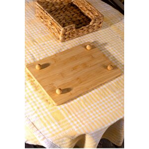Mutfak Bambu Misket Ayaklı Kesme Sunum Tahtası Ahşap 27*18*3 Cm
