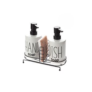 Mutfak 2'li 500 Ml Metal Stantlı Süngerli Pinterest Sıvı Sabunluk Ve Deterjanlık Seti Siyah 64081