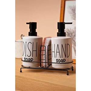 Mutfak 2'li 500 Ml Metal Stantlı Süngerli Pinterest Sıvı Sabunluk Ve Deterjanlık Seti Siyah 64081