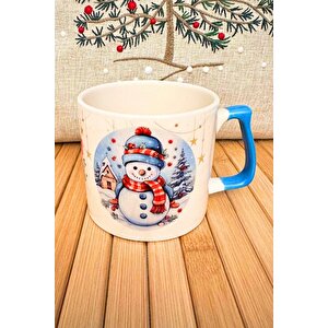 Hediye Yılbaşı Merry Christmas Temalı Kardan Adam Seramik Kupa Bardak 225 Ml Beyaz Renkli Kardan Adam
