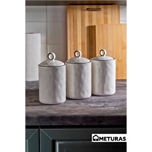 Modern Mutfak Silikon Vakum Kapaklı Porselen Baharatlık Seti Lina Line 3 Lü- 800 Ml