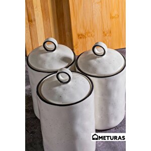 Modern Mutfak Silikon Vakum Kapaklı Porselen Baharatlık Seti Lina Line 3 Lü- 800 Ml