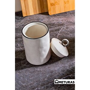 Modern Mutfak Silikon Vakum Kapaklı Porselen Baharatlık Seti Lina Line 3 Lü- 800 Ml