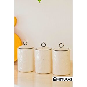 Modern Mutfak Silikon Vakum Kapaklı Porselen Baharatlık Seti Lina Line 3 Lü- 800 Ml
