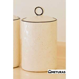 Modern Mutfak Silikon Vakum Kapaklı Porselen Baharatlık Seti Lina Line 3 Lü- 800 Ml