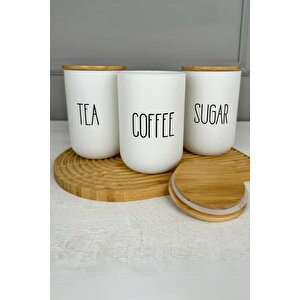 Beyaz Cam Kahve, Şeker Ve Çay Saklama Kavanoz Seti Hava Geçirmez (3'lü Set) Baharatlık