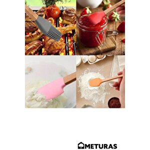 Mutfak Bambu Silikon Isıya Dayanıklı Kaşık Kepçe Takımı 5 Li Set Renkli