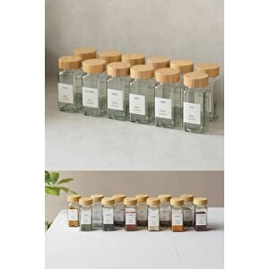 Hava Ve Nem Korumalı Bambu Kapaklı Cam Baharatlık Seti 12'li (120 Ml)