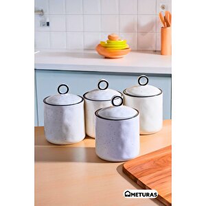 Modern Lina Line Mutfak Silikon Vakum Kapaklı Porselen Baharatlık Seti 4 Lü- 400 Ml