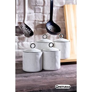 Modern Lina Line Mutfak Silikon Vakum Kapaklı Porselen Baharatlık Seti 4 Lü- 400 Ml