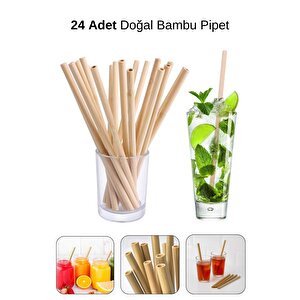 Doğa Dostu Doğal Bambu Pipet Seti 24 Adet Yeniden Kullanılabilir 20 Cm