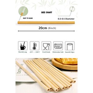 Doğa Dostu Doğal Bambu Pipet Seti 24 Adet Yeniden Kullanılabilir 20 Cm