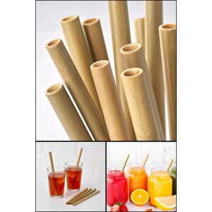 Doğa Dostu Doğal Bambu Pipet Seti 24 Adet Yeniden Kullanılabilir 20 Cm