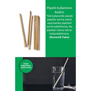 Doğa Dostu Doğal Bambu Pipet Seti 24 Adet Yeniden Kullanılabilir 20 Cm