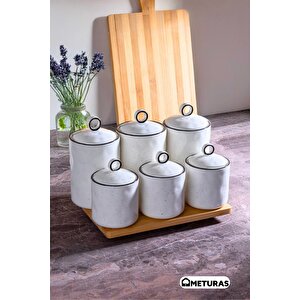 Porselen Silikon Vakum Kapaklı Mutfak Baharatlık Kavanoz Seti 6 Lı 3 X 400 3 X 800 Ml Dekoratif