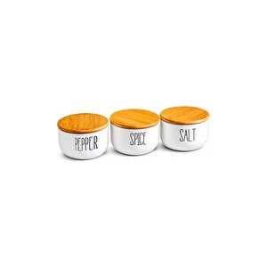 Bambu Vakumlu Hava Geçirmez Silindir Kapak Cam Kavonoz Baharat Seti 3'lü 370 Ml
