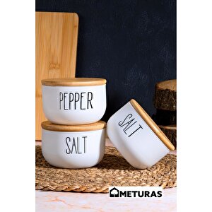 Bambu Vakumlu Hava Geçirmez Silindir Kapak Cam Kavonoz Baharat Seti 3'lü 370 Ml