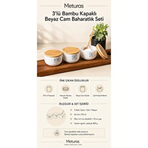 Bambu Vakumlu Hava Geçirmez Silindir Kapak Cam Kavonoz Baharat Seti 3'lü 370 Ml