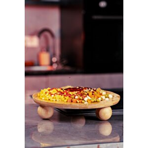 Bambu Misket Ayaklı Yuvarlak Pasta Börek Sunumluk Tablosu 27 X 6 Cm 3403