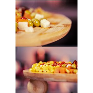 Bambu Misket Ayaklı Yuvarlak Pasta Börek Sunumluk Tablosu 27 X 6 Cm