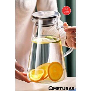 1800ml Vakumlu Cam Sürahi Metal Süzgeç Ve Kapaklı