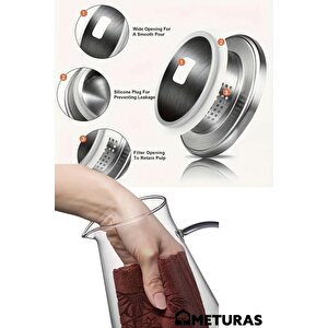 1800ml Vakumlu Cam Sürahi Metal Süzgeç Ve Kapaklı
