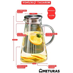 1800ml Vakumlu Cam Sürahi Metal Süzgeç Ve Kapaklı