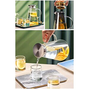1800ml Vakumlu Cam Sürahi Metal Süzgeç Ve Kapaklı
